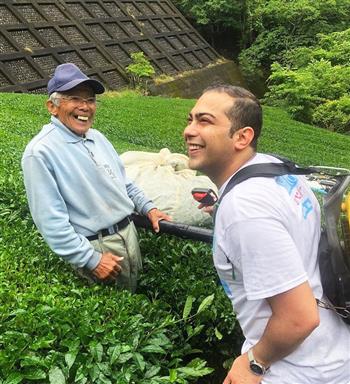 Patrick Tannous at the matcha harvest in Japan. Image courtesy of Tiesta Tea.