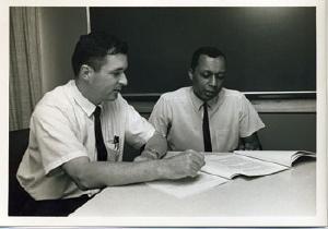 Prof. George Miley with his student Henry Sampson in the mid-1960s.