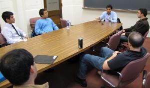 Exelon Corporation guest speaker Sarfraz Taj talks with students. For more alumni photos, please see the NPRE Homecoming image gallery at the end of the article.