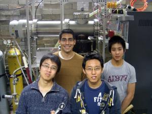 Working on the self-stirring liquid metal system were, from left, Wenyu Xu, Michael Jaworski, Jason Kim and Matthew Lee.