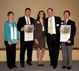 NPRE alumni Deborah A. and Terrill R. Laughton are the 2010 winners of the University of Illinois Alumni Association Loyalty Awards for Exceptional Alumni Service. With the Laughtons, here in the middle, are, from left, Ellen Amberg of the Alumni Association; NPRE alumnus Michael J. Giacobbe III, 2008 Loyalty Award winner, and, far right, NPRE Department Head James F. Stubbins.