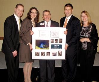 NPRE alumni Terrill R. and Deborah A. Laughton, left, along with alumnus Michael J. Giacobbe III and his wife, Catherine, right, spearheaded the fund drive to endow the Barclay G. Jones Fellowship in NPRE. Jones, middle, poses with the couples.