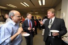 NPRE Profs. Rizwan Uddin, Jim Stubbins and David Ruzic during a reception following Ruzic