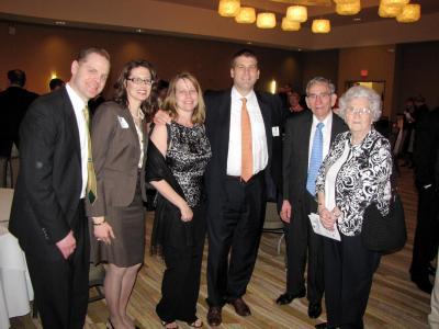 Catherine Pritchard, far right, standing with her husband, Bill, and alumni, Terrill and Debbie Laughton, far left, and Mike and Catherine Giacobbe at the NPRE 2010 Honors Banquet.