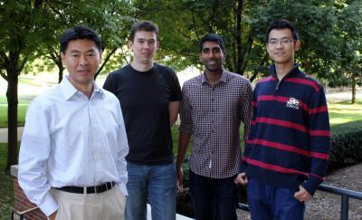 Ling-Jian Meng, left, with his graduate students, Andrew Groll, Jon George, and Zheng Liu. 