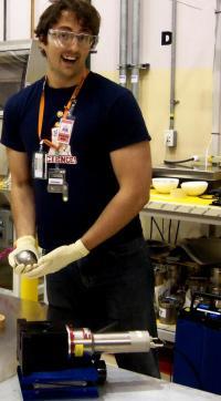 NPRE graduate student Jacob Stinnett with the BeRP ball.