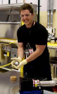 NPRE graduate student Mark Kamuda with the BeRP ball.