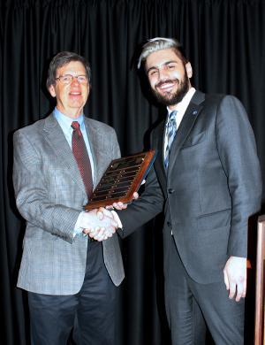NPRE Department Head Jim Stubbins, left, with ANS at Illinois student chapter 2016-17 President Aristidis Loumis