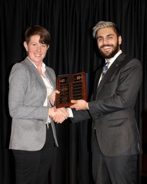 Assistant Prof. Katy Huff with Aristidis Loumis, 2016-17 President of the ANS at Illinois student chapter