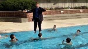 In this video demonstrating surface tension, Prof. David Ruzic &quot;walks on water.&quot;