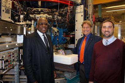 Chancellor Robert J. Jones, Jr., with NPRE Prof. David Ruzic and NPRE Research Assistant Prof. Daniel Andruczyk