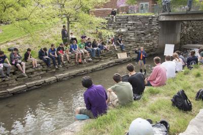 David Ruzic, teaching from the Boneyard Creek.