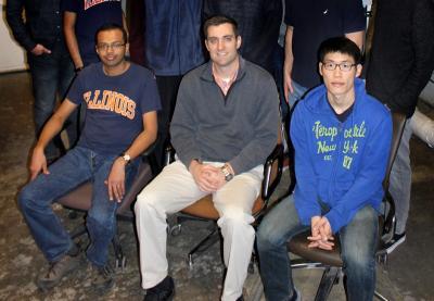 From left, Vineet Kumar, NPRE Assistant Prof. Caleb Brooks, and Zhiee Jhia Ooi.