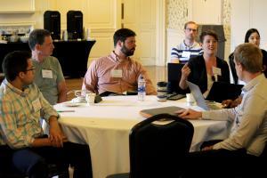 From left: Alexander Wheeler, University of Tennessee-Knoxville; Yarden Livnat, University of Utah; Ross Hays, Idaho National Laboratory; Kathryn Huff, University of Illinois at Urbana-Champaign; Robert Flanagan, University of South Carolina; Kyle Anderson, University of Tennessee-Knoxville; Gwendolyn Chee, University of Illinois at Urbana-Champaign