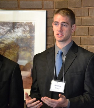 William Gray explains one facet of the Egyptian Pyramid project during the team's ME 470 presentation.