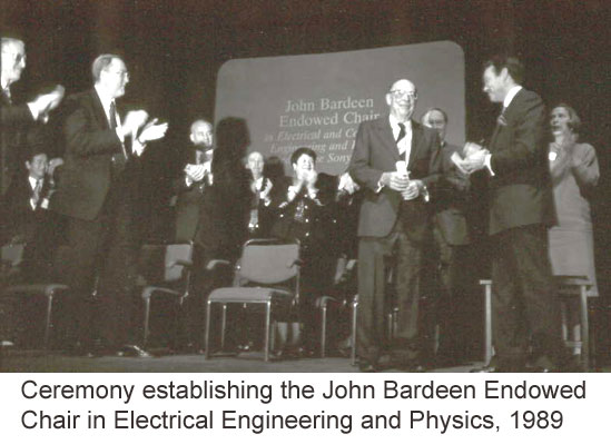 仪式建立约翰巴丁赋予椅子在电气工程和物理学,1989年