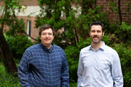 University of Illinois professor David Flaherty and graduate student Tomas Ricciardulli demonstrate a more efficient and environmentally friendly method to produce hydrogen peroxide, which is in high demand for its antiseptic properties.
