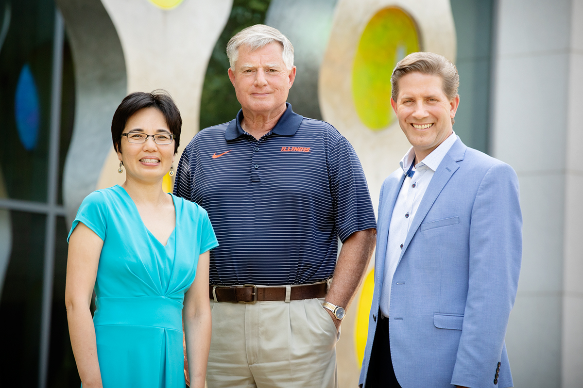With their colleagues, U. of I. researchers, from left, Thanh H. (Helen) Nguyen, J. Gary Eden and Stephen Boppart found that microplasma can disrupt bacterial species in a middle-ear model. Photo by L. Brian Stauffer