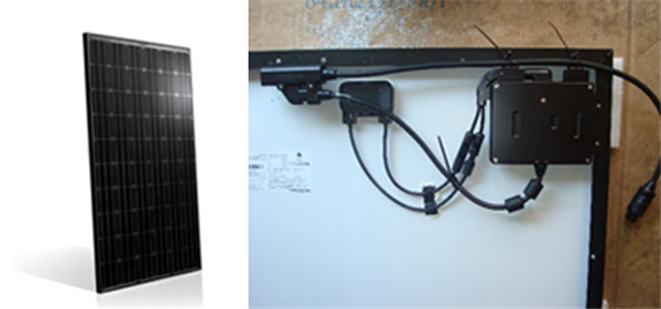 明基255瓦交流太阳能模块。附在后面的是一个SolarBridge microinverter。