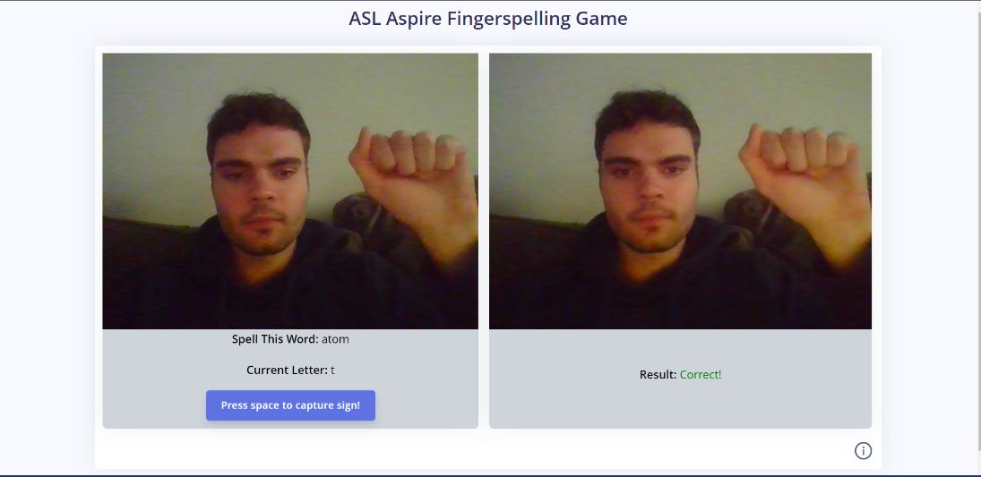 Webcam recognition full signs and some finger spelling